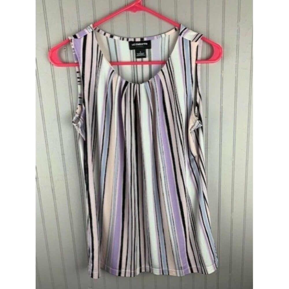 Liz Claiborne Size S Womens Top Sleeves Striped Pleated Scoop Neck Tunic